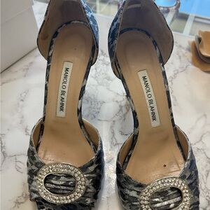 Manolo Blahnik Black and Silver Heels